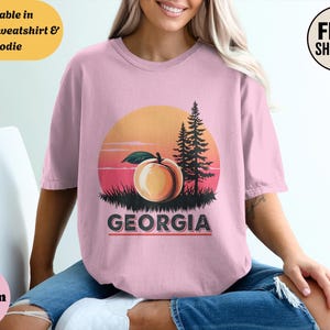Comfort Color Georgia Peach Sunset Crewneck T-Shirt Sweatshirt Hoodie, Retro Southern Nature Graphic Tee, State Pride Travel Unisex Souvenir