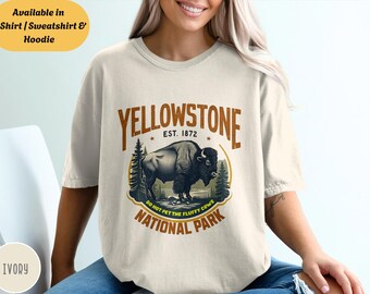 Sudadera con capucha de bisonte de Yellowstone, divertida camiseta unisex de vaca esponjosa, regalo para parque nacional, top retro de aventura para senderismo, camping