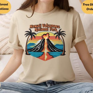 Hawaii Volcanoes National Park Shirt Sweatshirt Hoodie, Retro Sonnenuntergang Vulkan Grafik T-Shirt, Wandern Abenteuer Geschenk, Unisex Outdoor Bekleidung