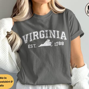 T-shirt col rond Virginia Comfort Colors, sweat-shirt à capuche, t-shirt carte d'État vintage, souvenir cadeau rétro VA, chemise graphique de voyage en plein air