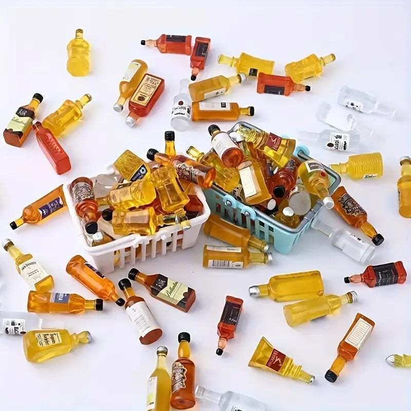 Dollhouse Miniature Drink Bottles Adorable 1/12 Scale Set of 5 Random Alcoholic and Non Alcoholic Bottles