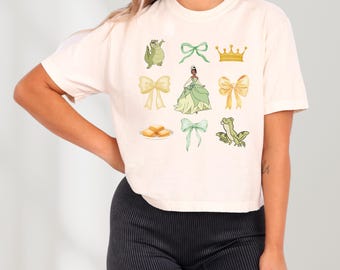 Tiana & Bows Slight Crop Shirt, Comfort Colors Boxy Tee, Frog Princess Oversized Crop Top
