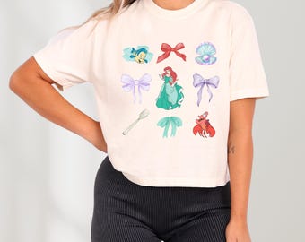 Ariel & Bows Slight Crop, Mermaid Comfort Colors Tee, Coquette Princess Shirt