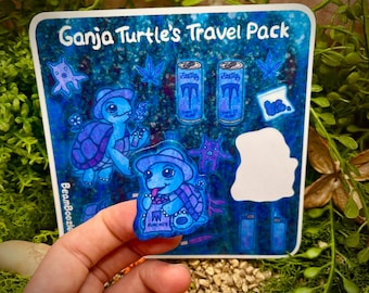 Hoja de calcomanías de vinilo laminado de viajes espaciales de Ganja Turtle / Arte de Stoner Turtle / Calcomanía para cualquier superficie; fundas de teléfonos, botellas de agua y más.