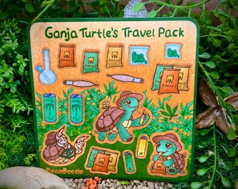 Hoja de pegatinas de viaje de Ganja Turtle / Calcomanía de vinilo Stoner Turtle / Pegatina artística para cualquier superficie: fundas de teléfono, botellas de agua y mucho más.