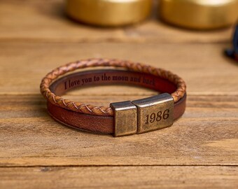 Leather Bracelet Custom Boyfriend Gift Anniversary Gift For Husband Hidden Message Bracelet for Men Gifts for Him Personalized Unique Gift