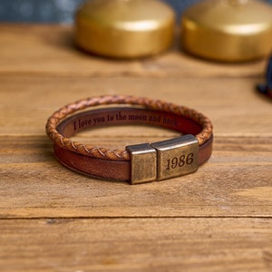 Leather Bracelet Custom Boyfriend Gift Anniversary Gift For Husband Hidden Message Bracelet for Men Gifts for Him Personalized Unique Gift