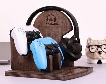Personalized Headphone Stand, Streamer Headset Holder Stand, Gamertag wood controller, Headphone Holder, christmas gifts for gamers dad