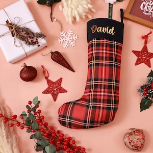 Custom Family Christmas Stockings - Personalised Christmas Stocking - Plaid Christmas Stockings - Name Holiday Stockings - Christmas Gift