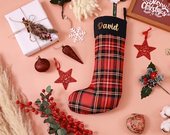 Custom Family Christmas Stockings - Personalised Christmas Stocking - Plaid Christmas Stockings - Name Holiday Stockings - Christmas Gift