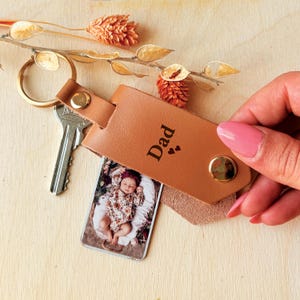 Cadeau porte-clé photo papa pour papa Porte-clé photo personnalisé papa, porte-clé photo en cuir, cadeau pour lui, cadeau d'anniversaire de Noël pour papa