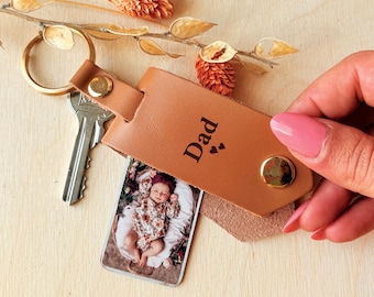 Dad Photo Keychain Gift for Daddy Personalised Daddy Photo Keyring, Leather Photo Keychain, gift for him, Birthday Christmas gift for dad