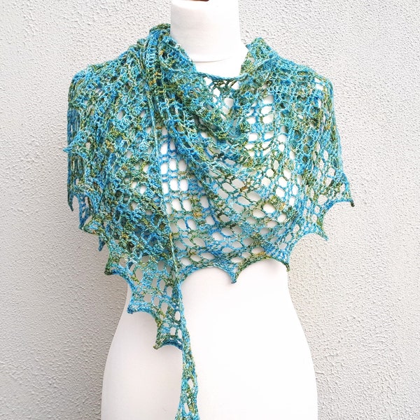 Crochet Shawl Pattern - one skein lace asymmetric summer PDF