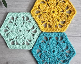 Patrón de flor de encaje de ganchillo hexagonal: Motivo vintage (Patrón PDF)