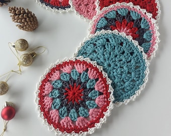 Christmas Crochet Coasters - Fun and easy pattern PDF