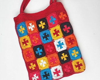 Crochet Boho Tote Bag - Market Bag - Crochet Squares
