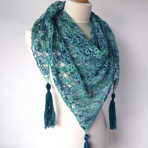 One Skein Crochet Lace Shawl Pattern fingering triangle crochet scarf easy pattern PDF image 1