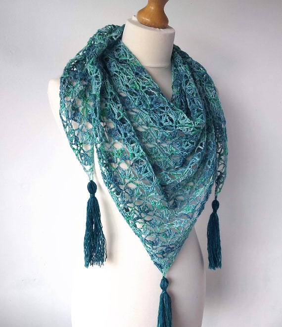 Crochet Lace Shawl Pattern: One Skein Triangle Scarf (PDF)