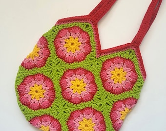 Afrikanische Blume Grandma Square Tasche gehäkelt - PDF-Häkelanleitung