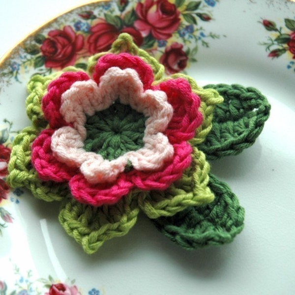 Pink and Green Crochet Flower in Bamboo