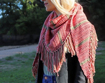 Crochet Shawl with a Fringe - Easy Beginner Pattern