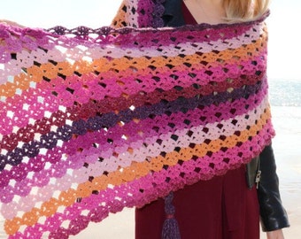 Gemstones Crochet Shawl Wrap Pattern PDF photo tutorial gradient yarn