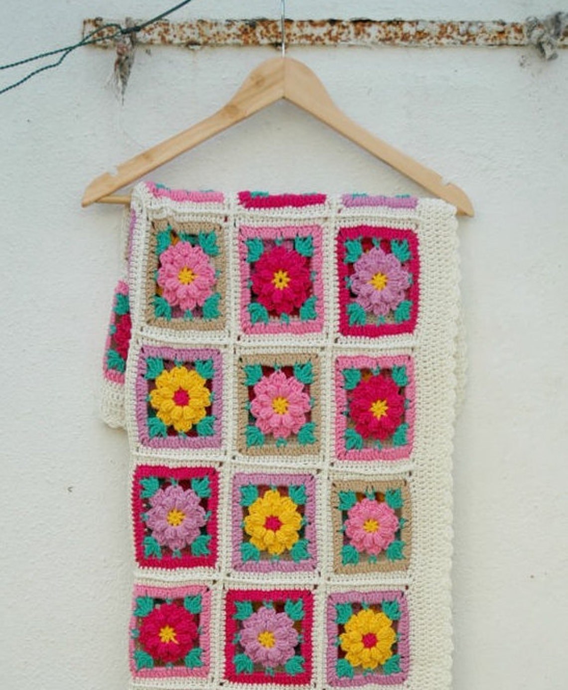 Vintage Flower Blanket Crochet Pattern Retro Baby Throw Etsy