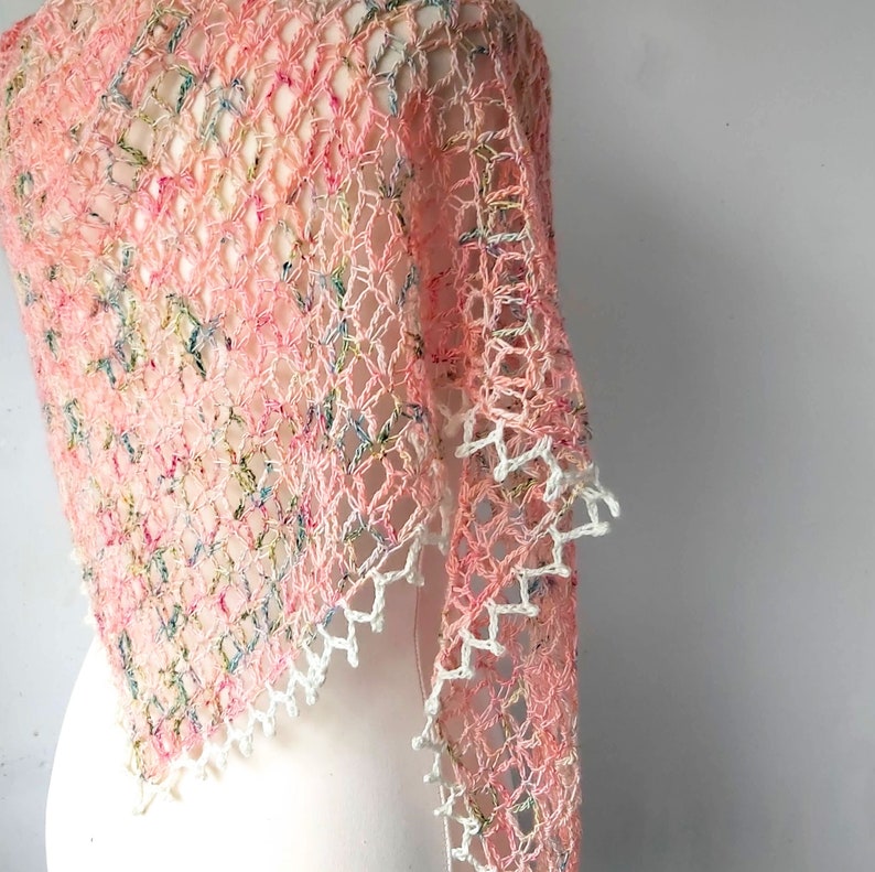 Crochet Shawl Pattern One Skein Triangle Vintage Peach easy pattern PDF image 4