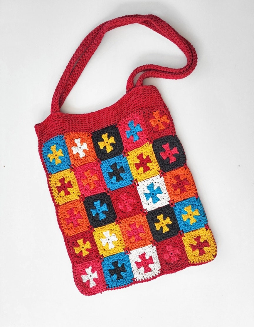 Crochet Boho Tote Bag - Market Bag - Crochet Squares