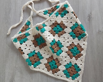 Crochet Granny Square Head Scarf Bandana easy pattern PDF