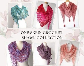 One Skein Crochet Shawls Pattern Bundle - Six Lacy Crochet Shawls PDF  - Crochet Shawl Collection eBook