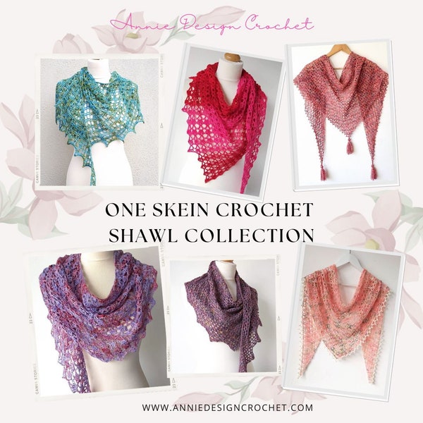 One Skein Crochet Shawls Pattern Bundle - Six Lacy Crochet Shawls PDF  - Crochet Shawl Collection eBook