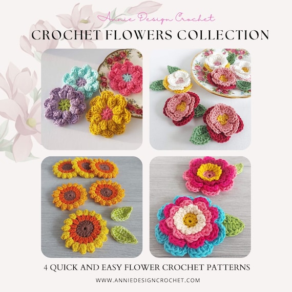 Crochet Flower Patterns eBook: 4 Easy Designs (PDF Pattern)
