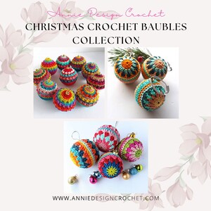 May include: A collection of colorful crocheted Christmas ornaments. The ornaments are made with a variety of colors, including red, green, blue, yellow, and orange. The ornaments are all different shapes and sizes, and they are all decorated with intricate crochet patterns. The ornaments are perfect for adding a touch of handmade charm to your Christmas tree.