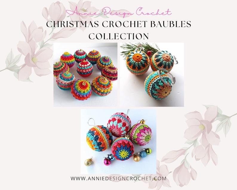 May include: A collection of colorful crocheted Christmas ornaments. The ornaments are made with a variety of colors, including red, green, blue, yellow, and orange. The ornaments are all different shapes and sizes, and they are all decorated with intricate crochet patterns. The ornaments are perfect for adding a touch of handmade charm to your Christmas tree.