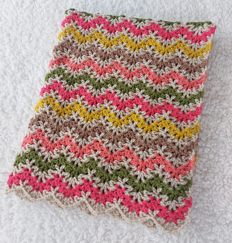 Lacy V-Stitch Ripple crochet baby blanket pattern listing photo by AnnieDesign