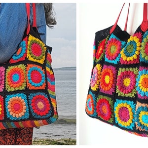 Crochet Granny Square Bag PDF pattern Sunflower Squares image 5