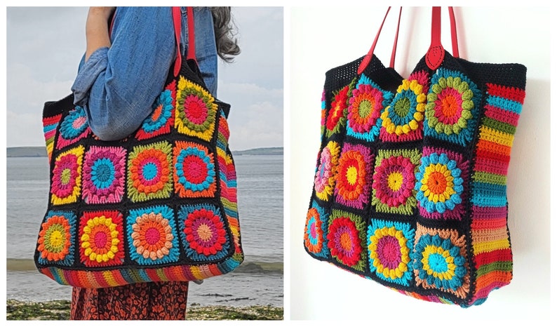 Crochet Granny Square Bag PDF pattern Sunflower Squares image 5