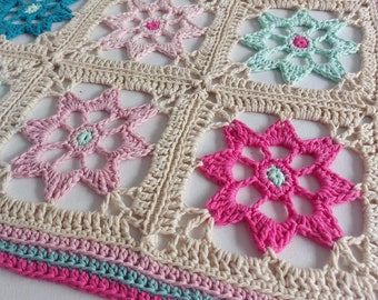 Crochet Flower Blanket Pattern - Lace Flower Squares Vintage Blooms PDF