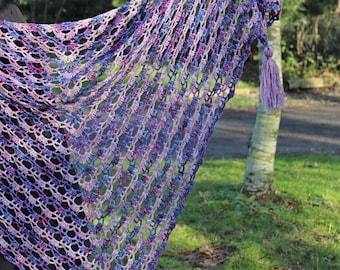 Crochet Lace Triangle Shawl Pattern - Faded Blooms