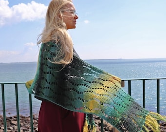 Carrageen Shawl : Crochet Wrap Pattern PDF Zauberball Gradient Lace