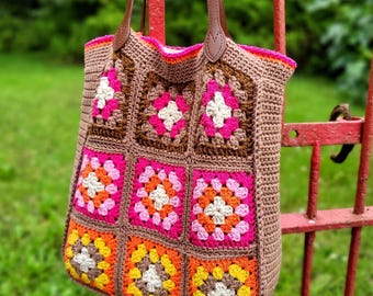 Crochet Granny Square Tote Bag Pattern: Boho Style (PDF Pattern)