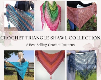 Easy Crochet Shawls Pattern Bundle - Six Triangle Crochet Shawls PDF  - Crochet Shawl Collection eBook