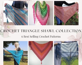 Crochet Triangle Shawl Pattern Bundle: 6 Easy Designs (PDF eBook)