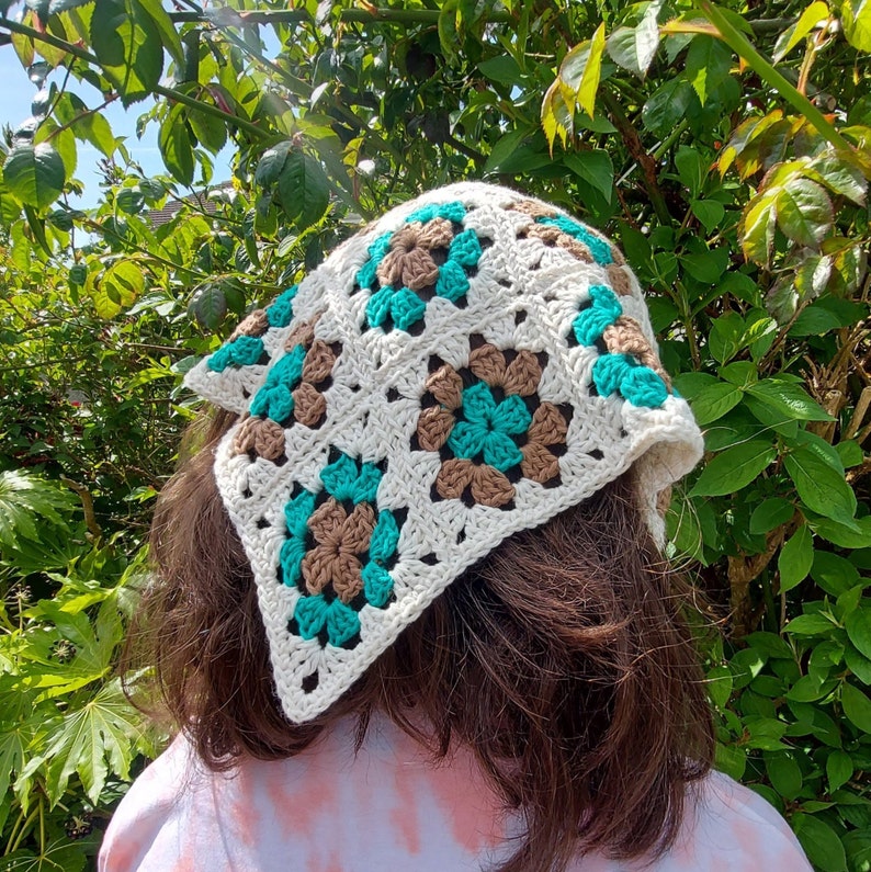 Crochet Granny Square Head Scarf Bandana easy pattern PDF image 4