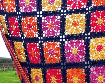 Crochet Blanket PDF Pattern Throw Squares Retro Rainbow Pattern
