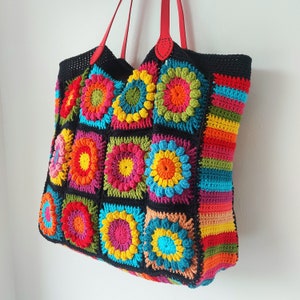 Crochet Granny Square Bag PDF pattern Sunflower Squares image 1