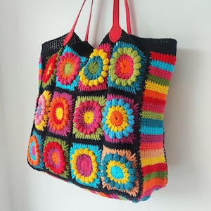 Crochet Granny Square Bag PDF pattern Sunflower Squares image 1