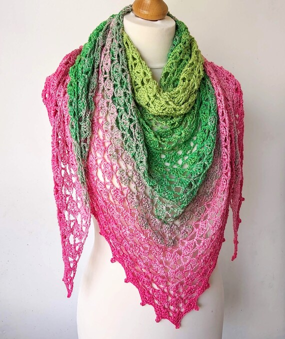Crochet Shawl Pattern - Lace Shells - Triangle - Crochet Scarf 