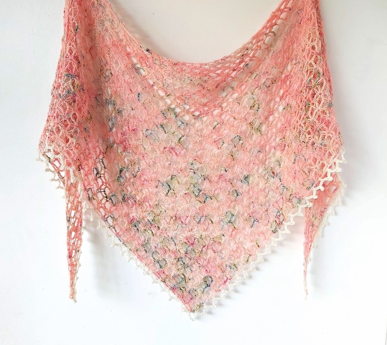 Crochet Shawl Pattern One Skein Triangle Vintage Peach easy pattern PDF image 3